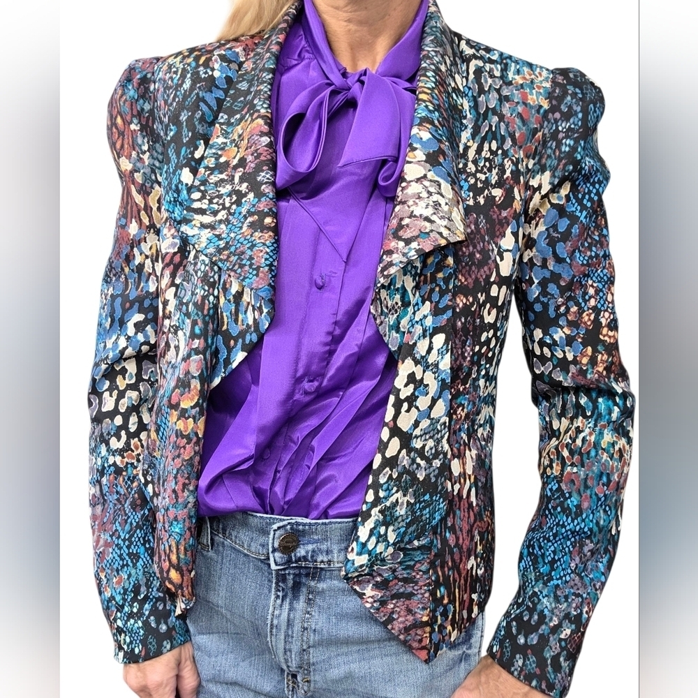 Bebe Y2K Animal Print Cropped Blazer Puff Sleeve Jacket Size S